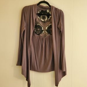 Gray and Black Cutout Cardigan